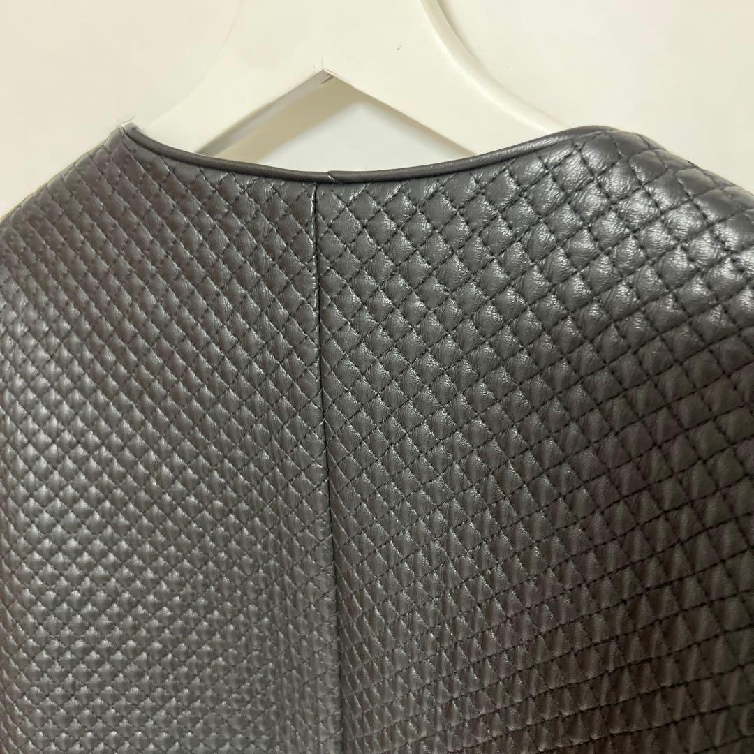 ADORE ラムレザー キルティング ノーカラージャケット 38 ブラック 古着