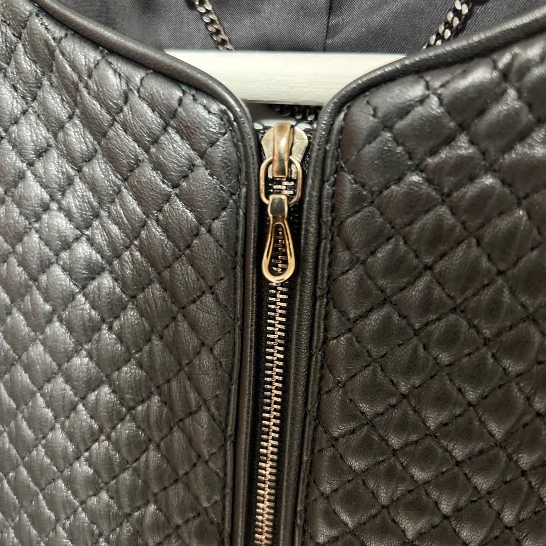 ADORE ラムレザー キルティング ノーカラージャケット 38 ブラック 古着