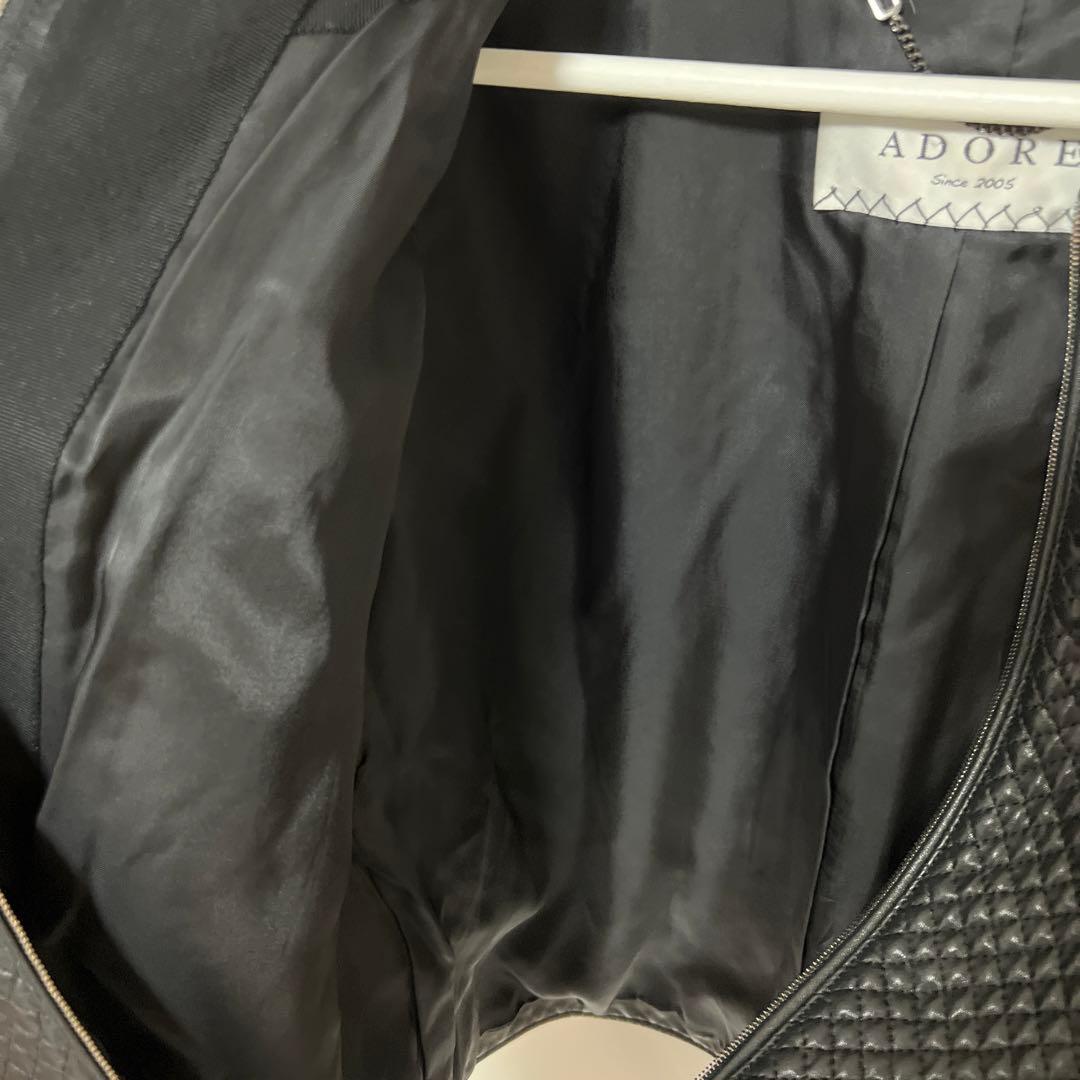 ADORE ラムレザー キルティング ノーカラージャケット 38 ブラック 古着