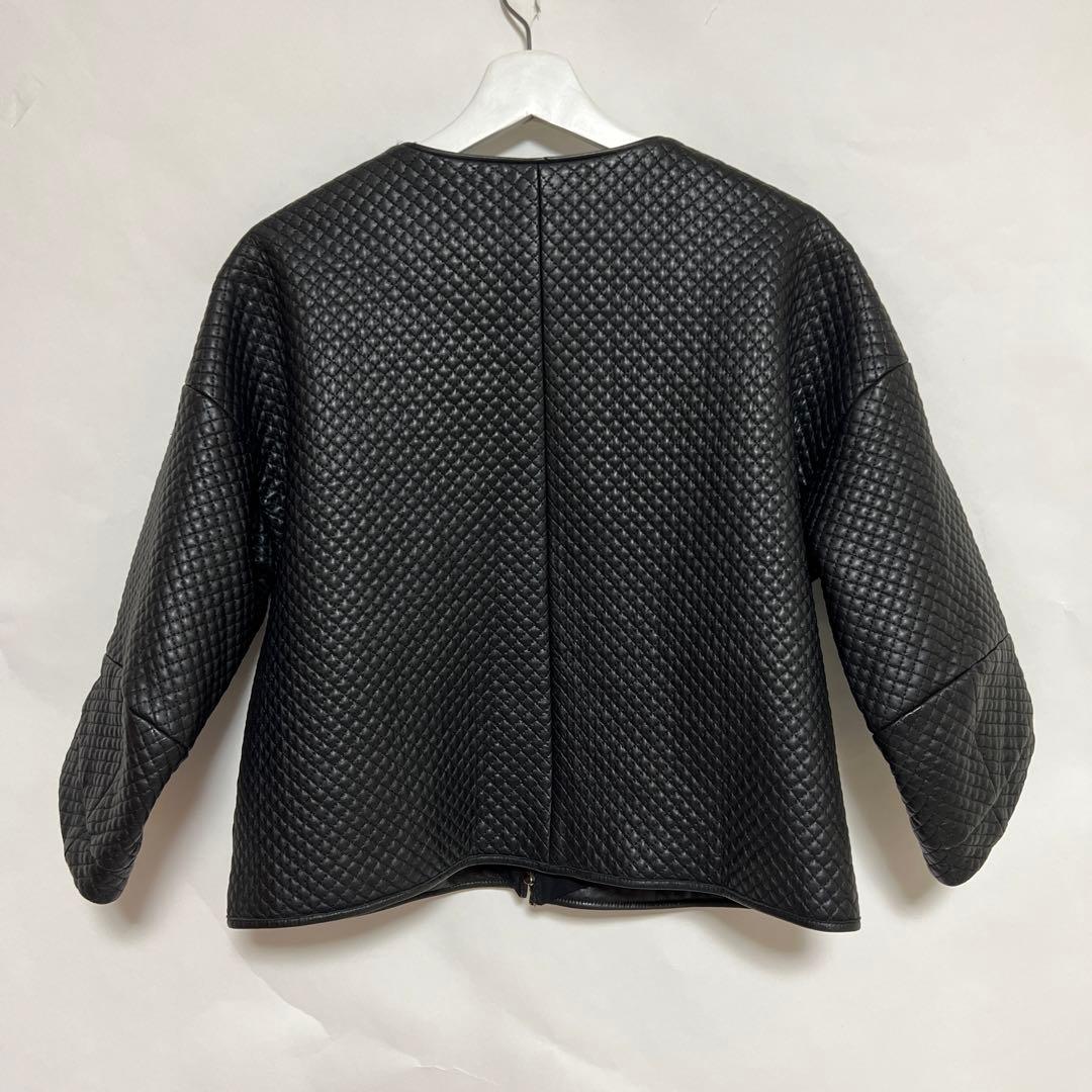 ADORE ラムレザー キルティング ノーカラージャケット 38 ブラック 古着