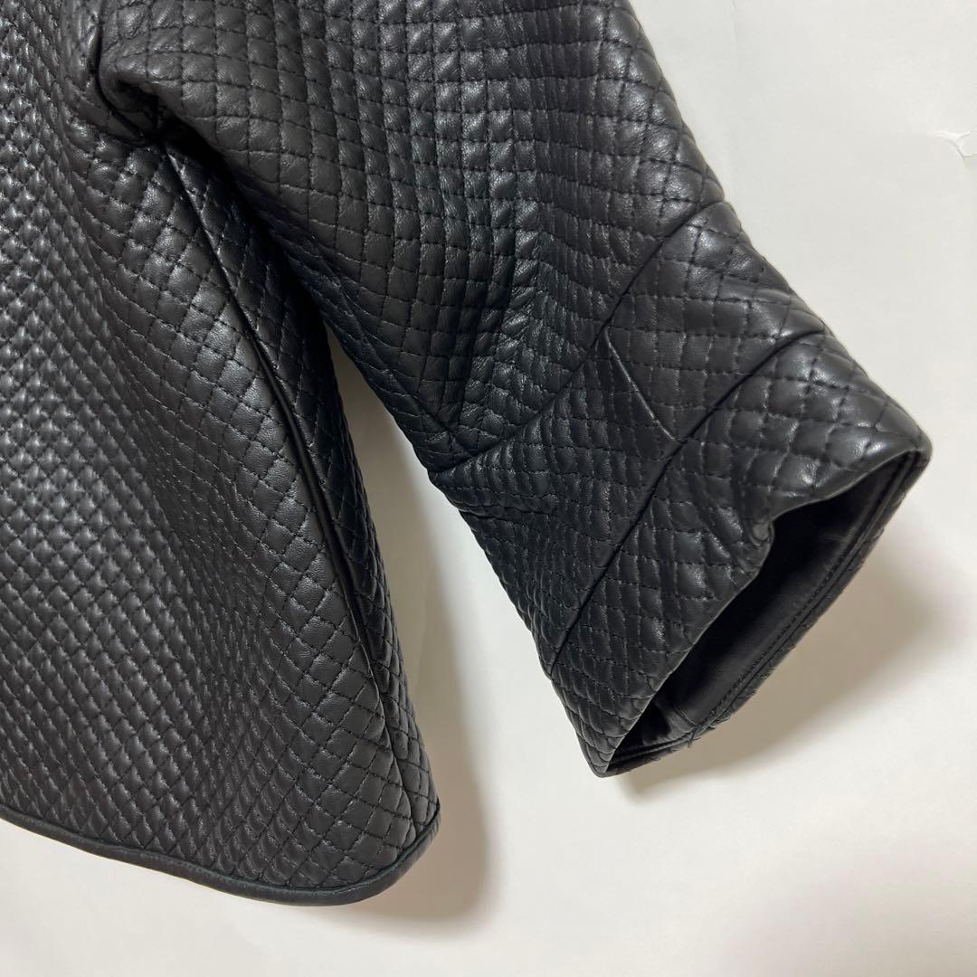 ADORE ラムレザー キルティング ノーカラージャケット 38 ブラック 古着