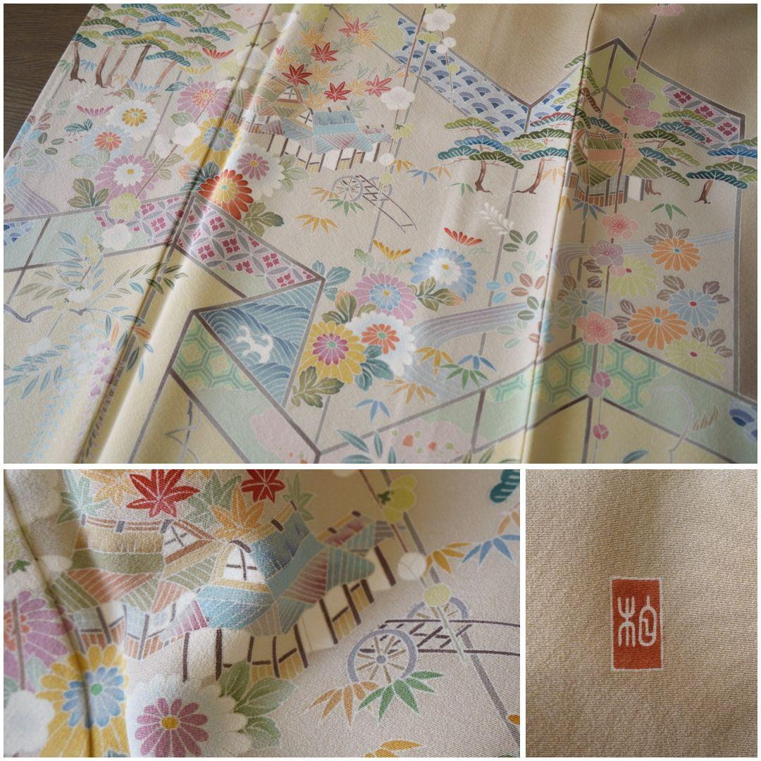 薄茶色に古典柄訪問着コーディネートフルセット 正絹 袷 七五三や入学式卒業式など