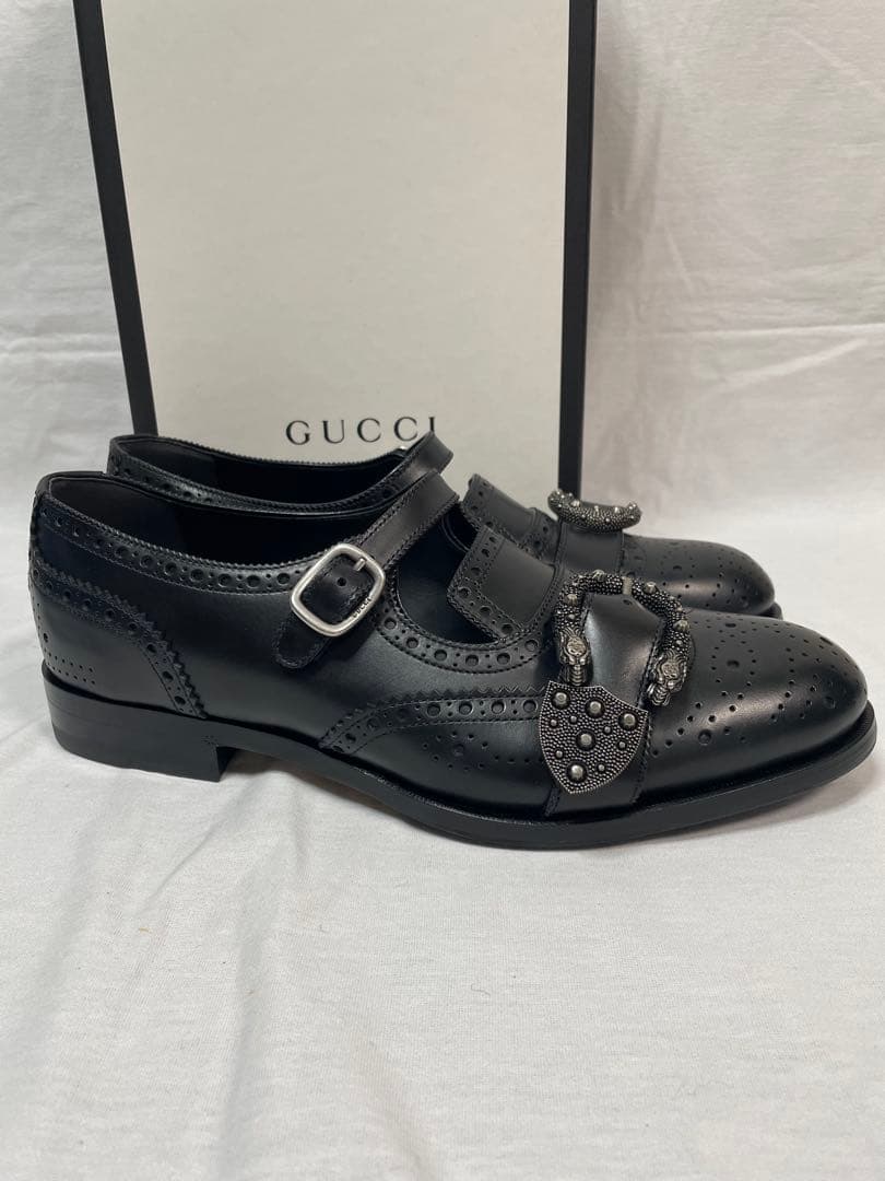 2D111 GUCCI ケルコア ブローグモンクシューズ 26.5cm