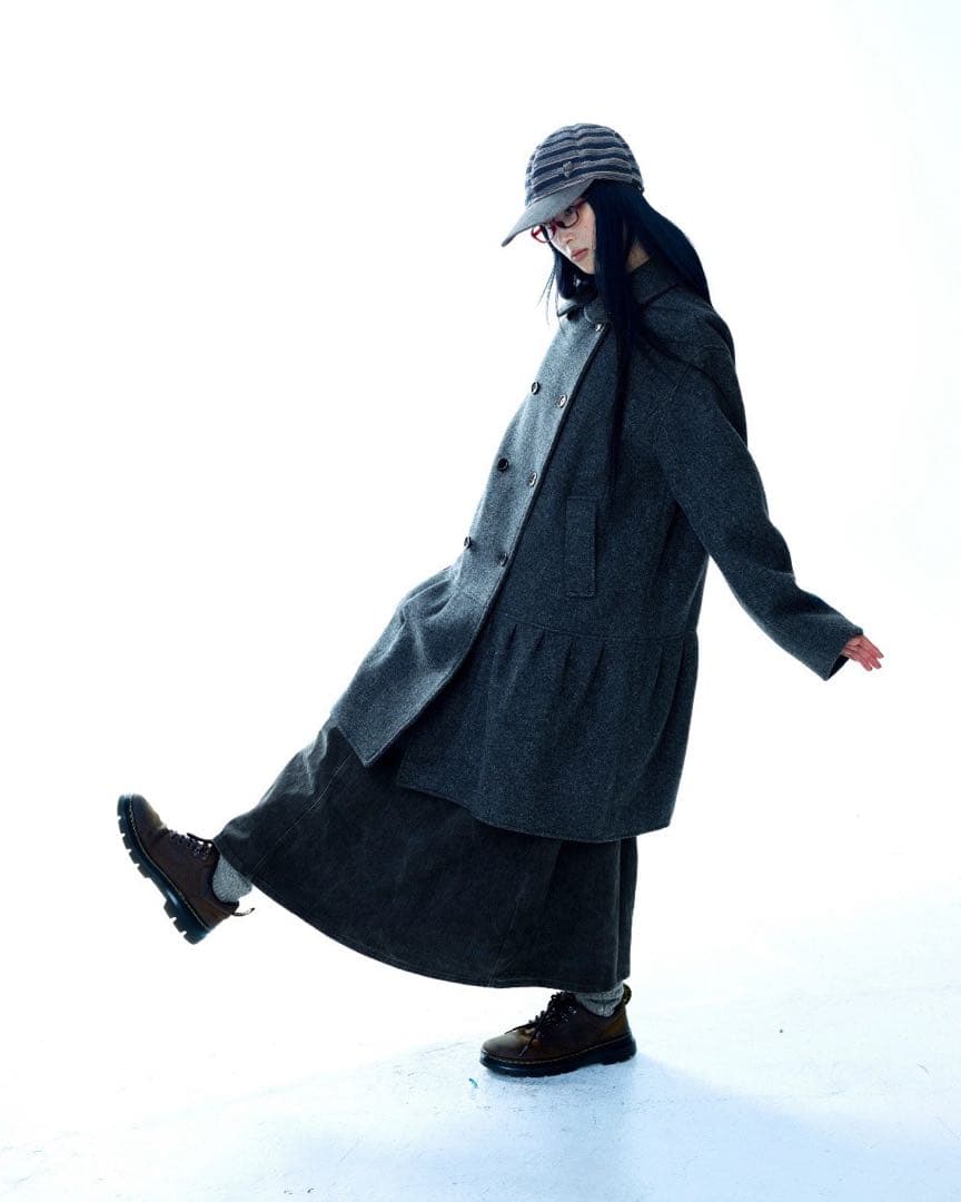 Coyseio グレー ダブルブレスト ロングコート