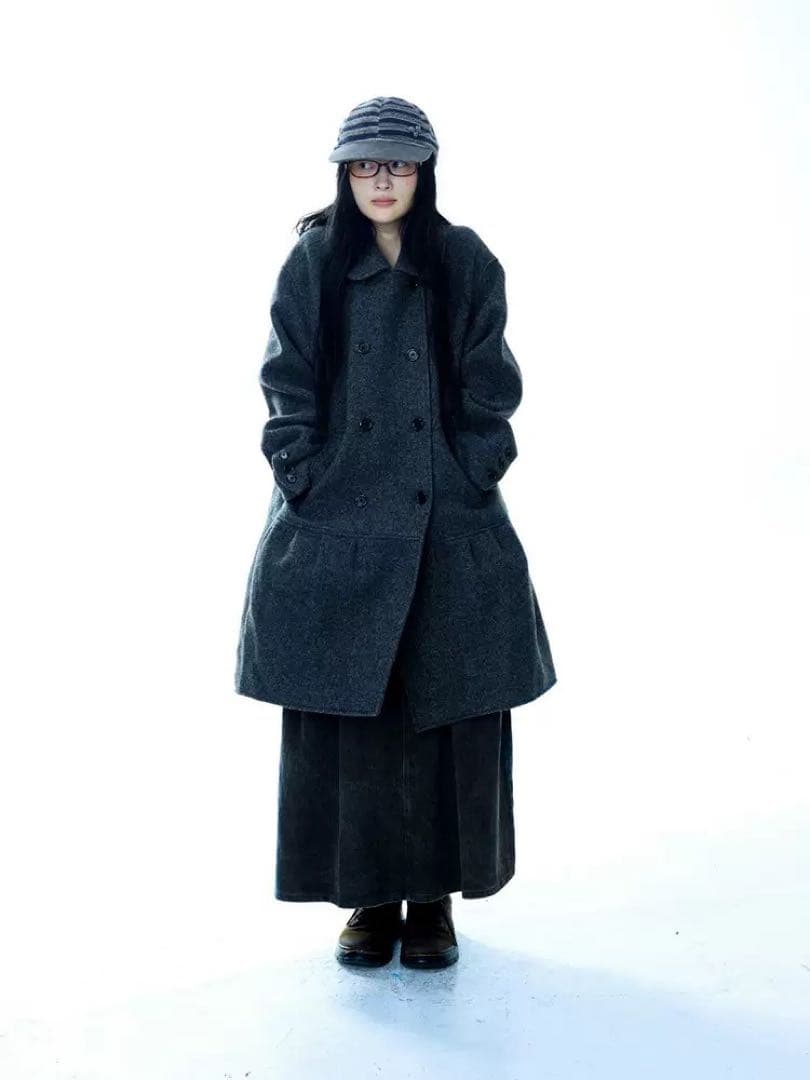 Coyseio グレー ダブルブレスト ロングコート