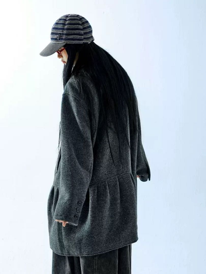 Coyseio グレー ダブルブレスト ロングコート