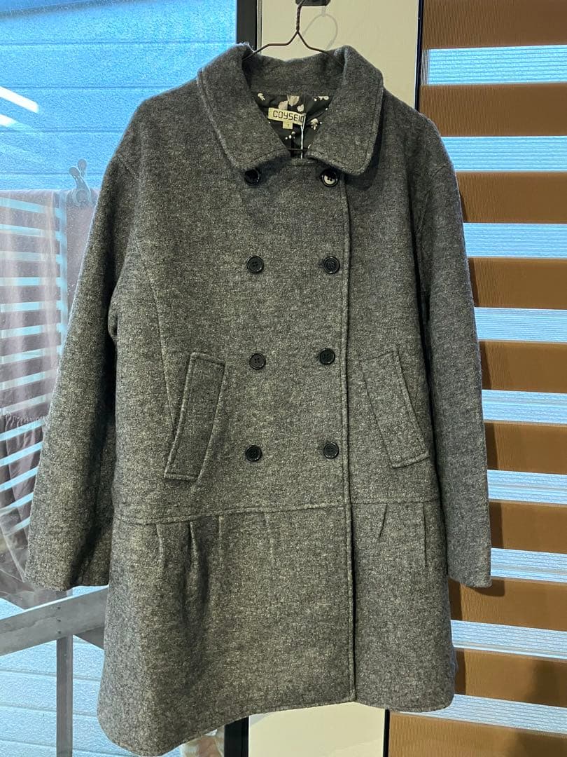 Coyseio グレー ダブルブレスト ロングコート