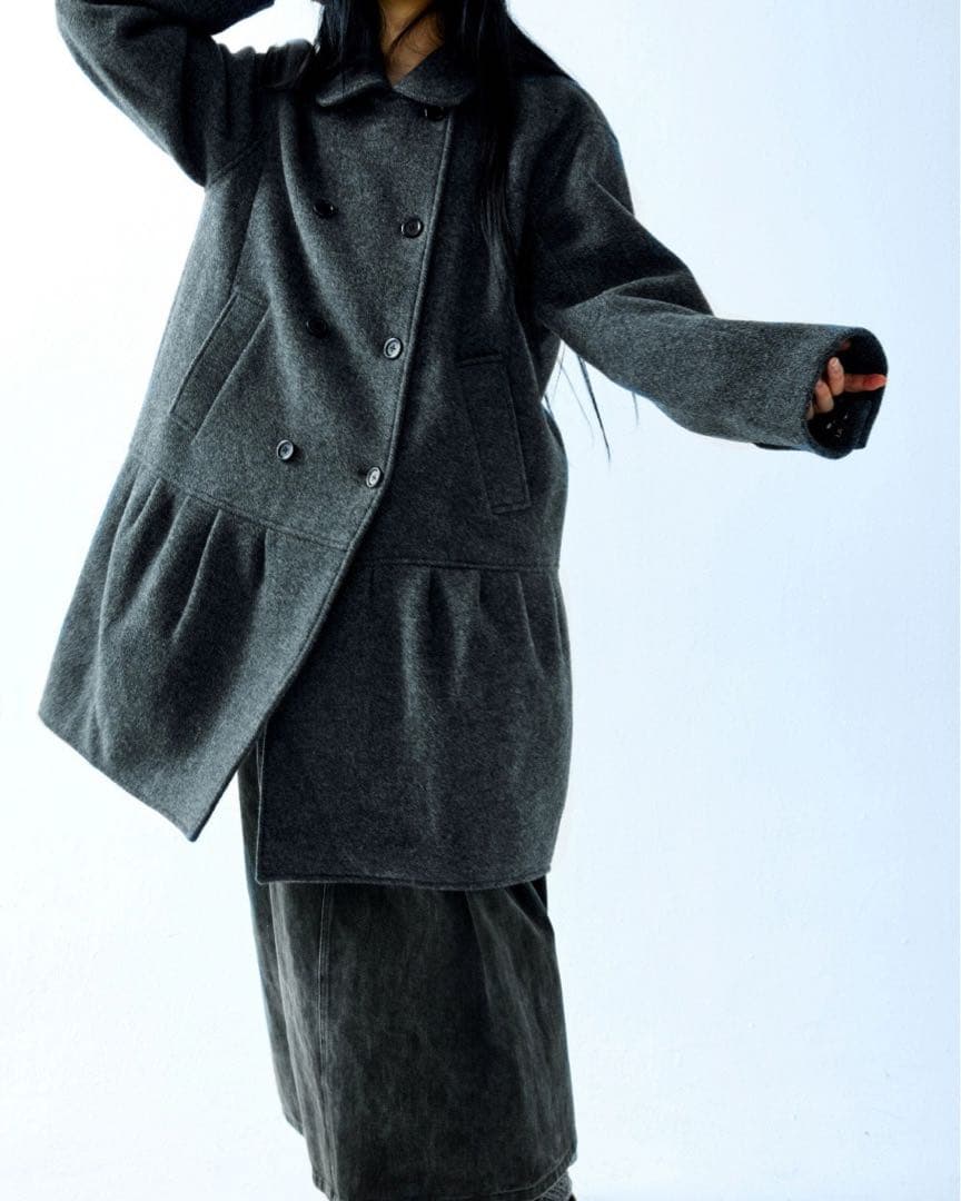 Coyseio グレー ダブルブレスト ロングコート