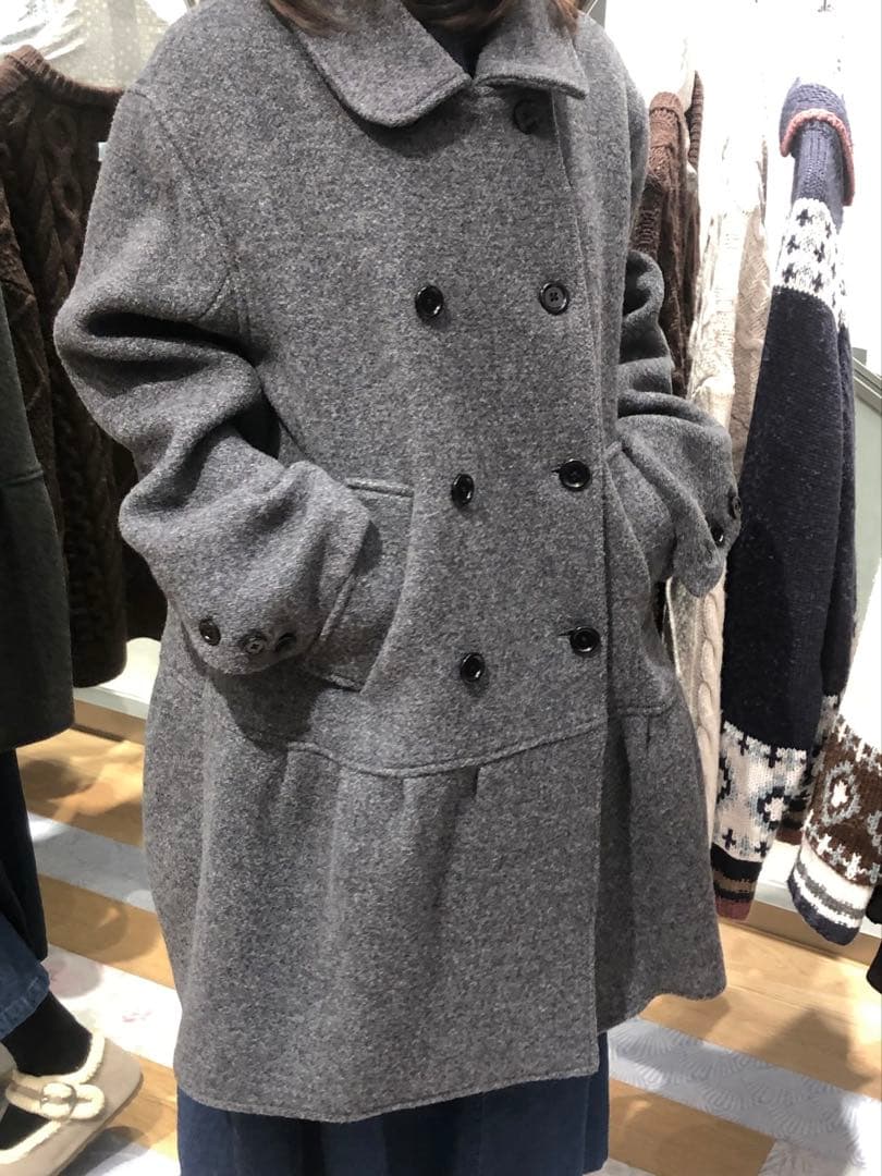 Coyseio グレー ダブルブレスト ロングコート