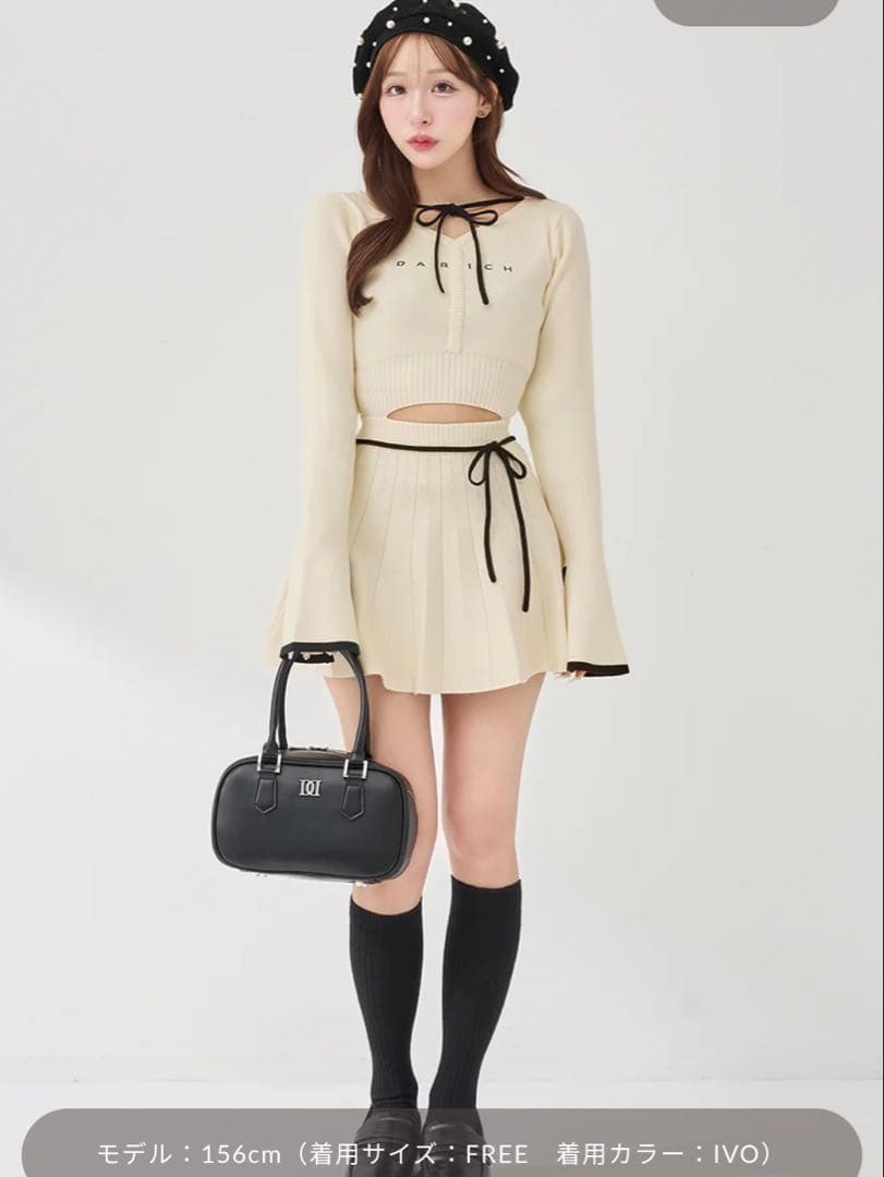 Darich ウエストオープンリボンデザインニットミニワンピース