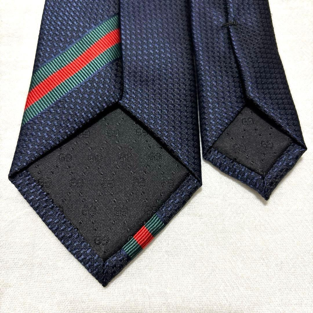 極美品　GUCCI グッチ　ネクタイ　ネイビー　無地ソリッド　シェリーライン　蜂
