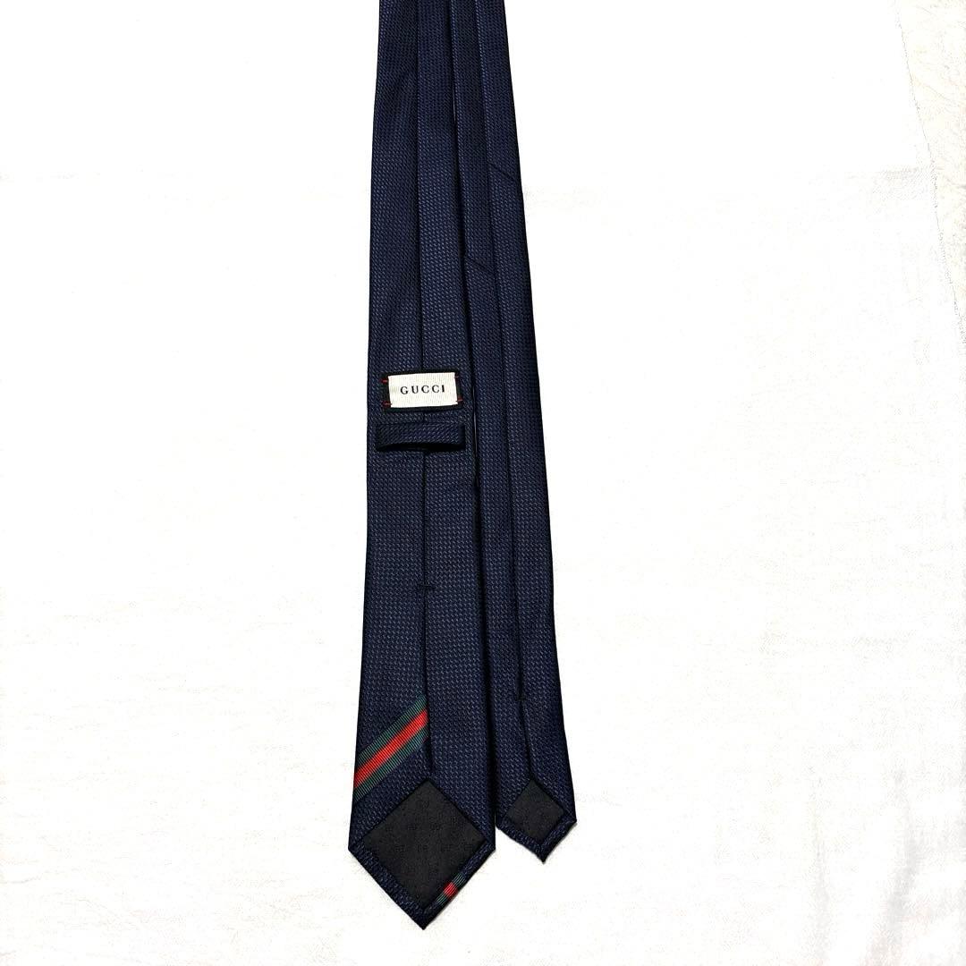 極美品　GUCCI グッチ　ネクタイ　ネイビー　無地ソリッド　シェリーライン　蜂