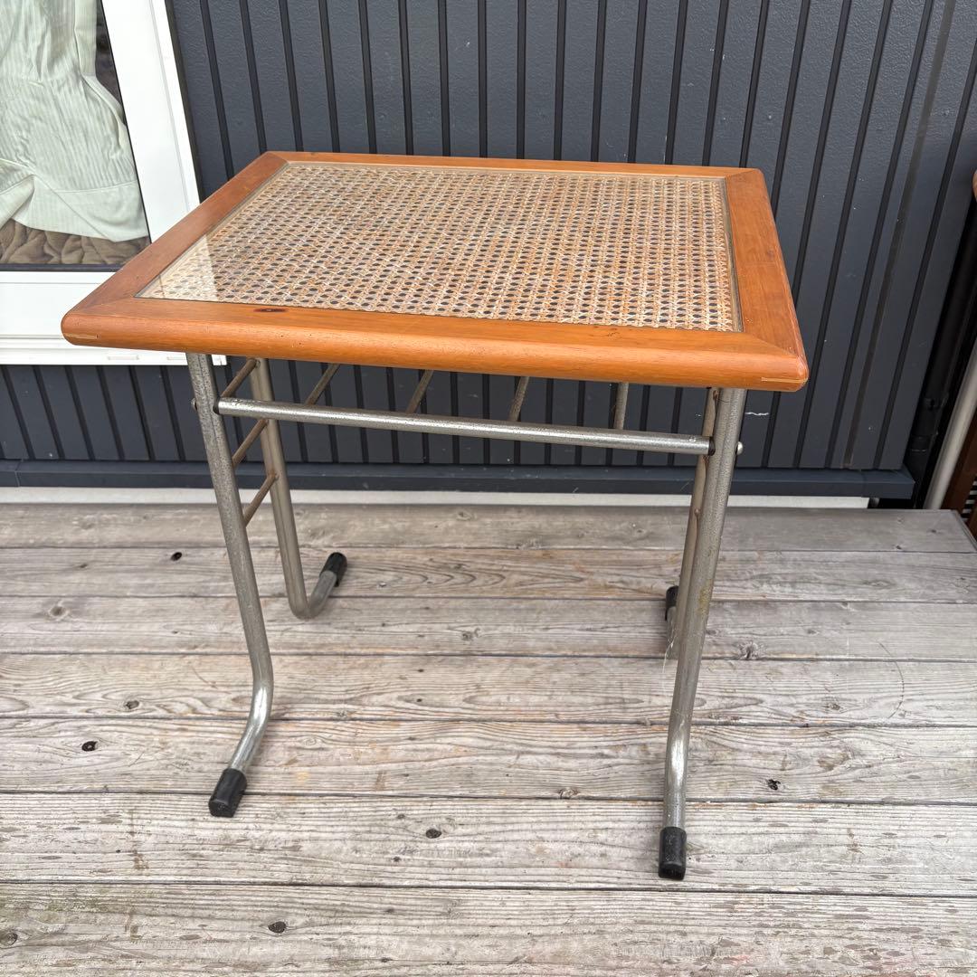 北欧レトロオリバー メタルフレーム ラタンカウンターテーブル 木製サイドテーブル