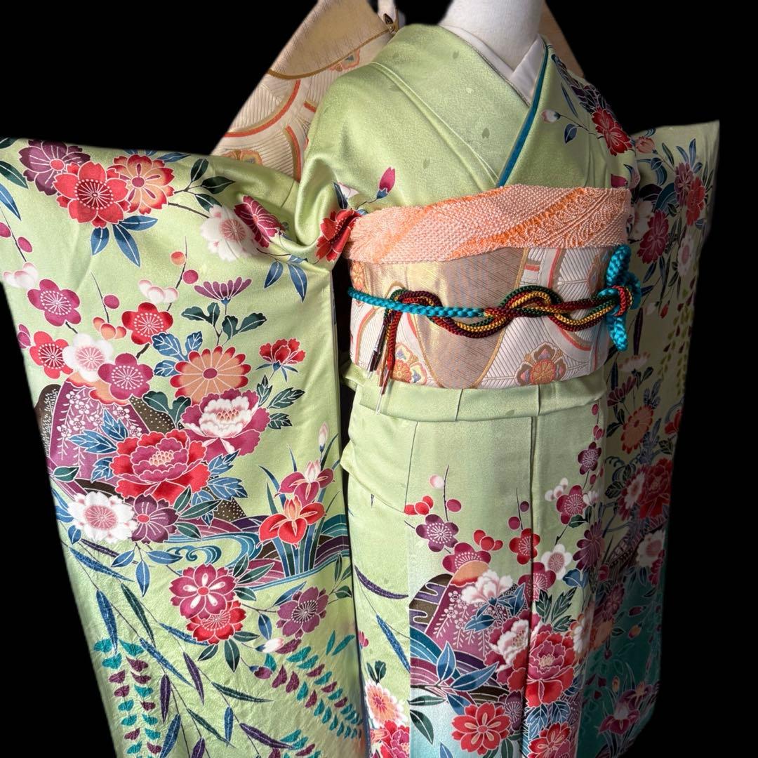 未使用品　振袖フルセット　トールサイズ　新品長襦袢　グリーン　161〜176cm
