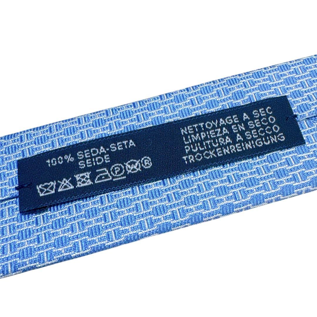 HERMES エルメス ネクタイ 水色 ファソネ Hロゴ ジャガード 肉厚