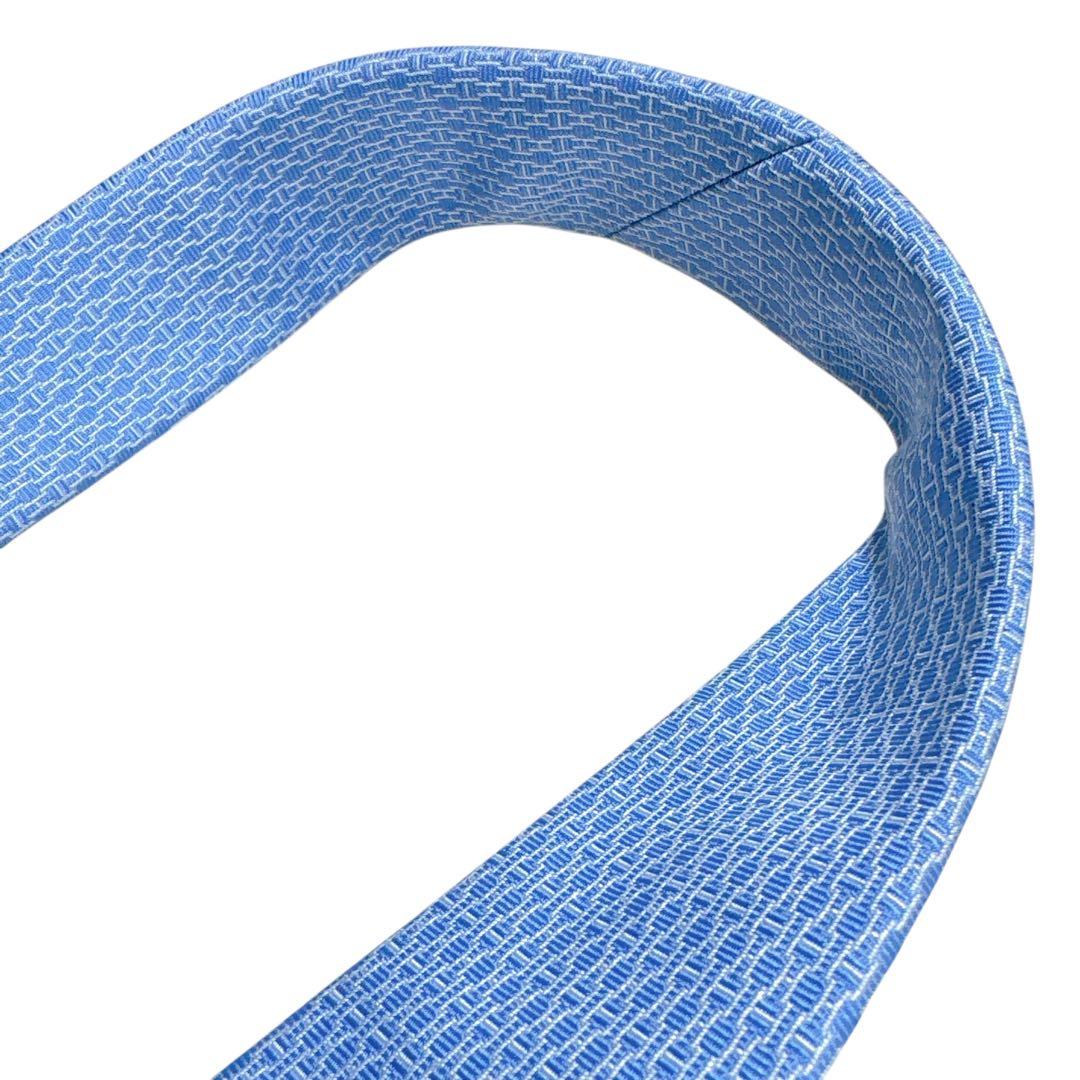 HERMES エルメス ネクタイ 水色 ファソネ Hロゴ ジャガード 肉厚