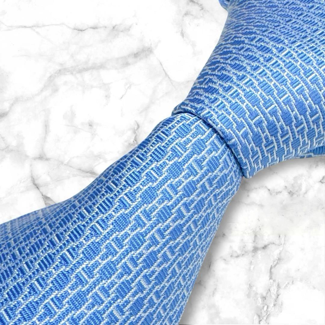 HERMES エルメス ネクタイ 水色 ファソネ Hロゴ ジャガード 肉厚