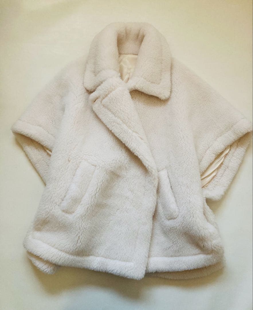 テディ ケープ ポンチョ コート ホワイト ベアポンチョ