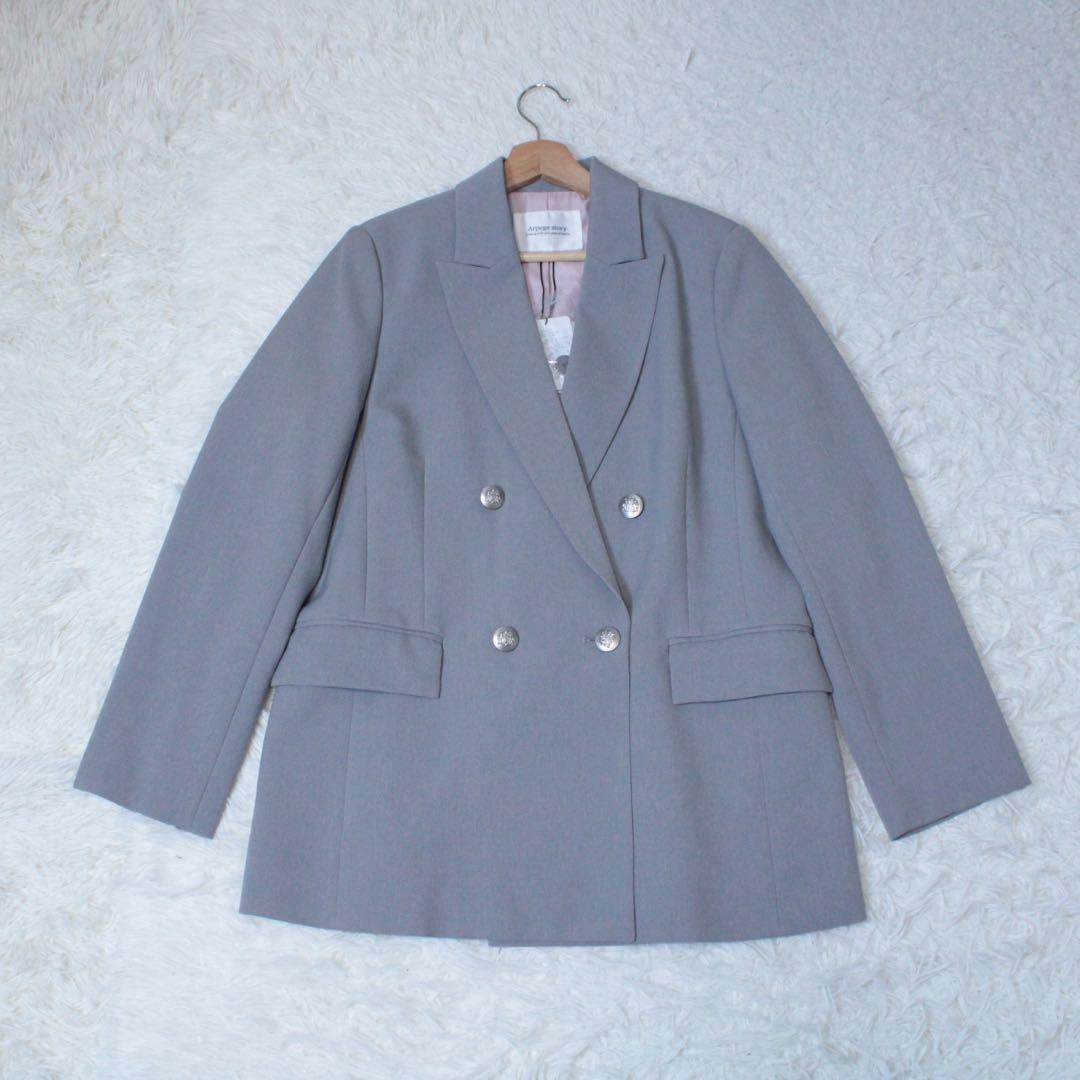 新品 24AW アルページュストーリー W釦テーラードジャケット グレー ピンク