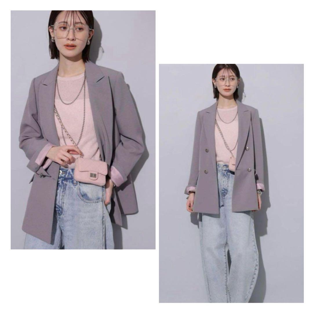新品 24AW アルページュストーリー W釦テーラードジャケット グレー ピンク