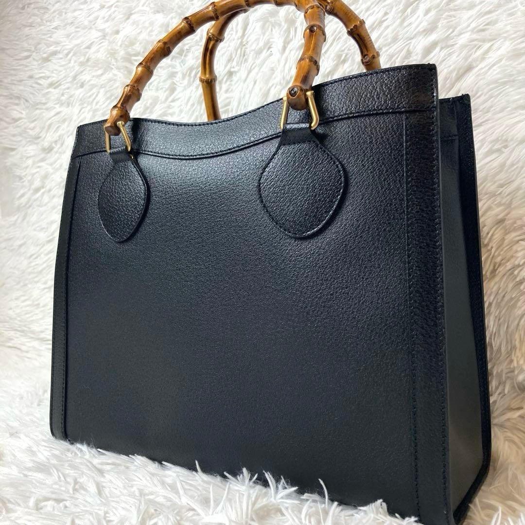 【極美品】GUCCI トートバッグ ダイアナ バンブー レザー ハンドバッグ 黒