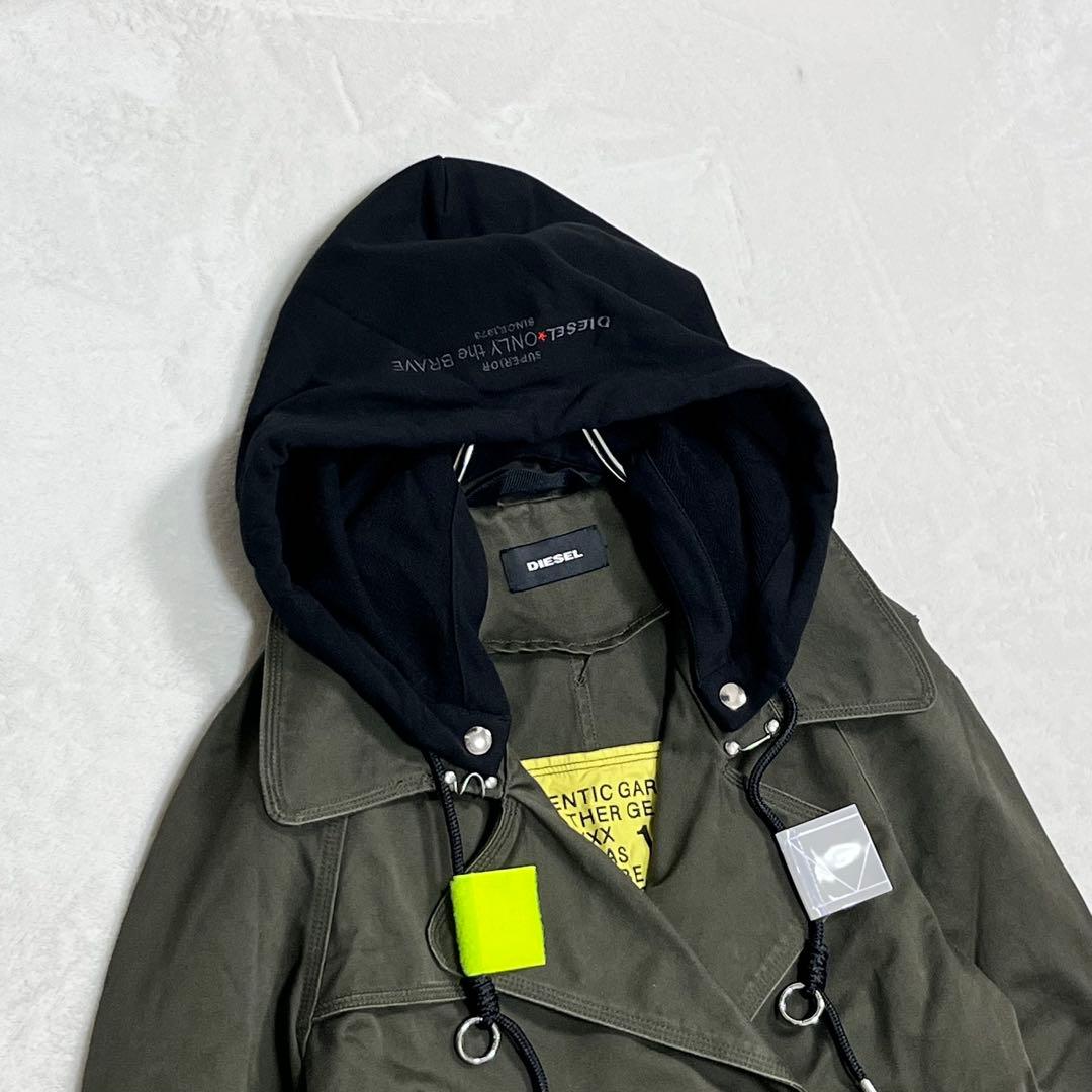 『ディーゼル』トレンチコート フード脱着 テープベルト ロング丈 オリーブ