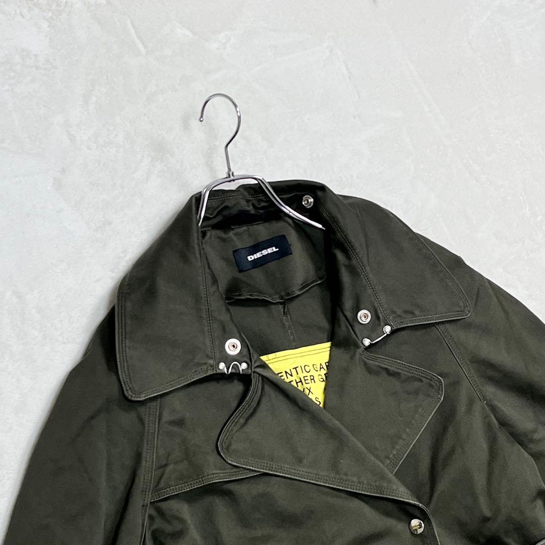『ディーゼル』トレンチコート フード脱着 テープベルト ロング丈 オリーブ