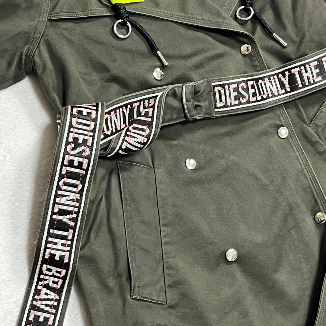 『ディーゼル』トレンチコート フード脱着 テープベルト ロング丈 オリーブ