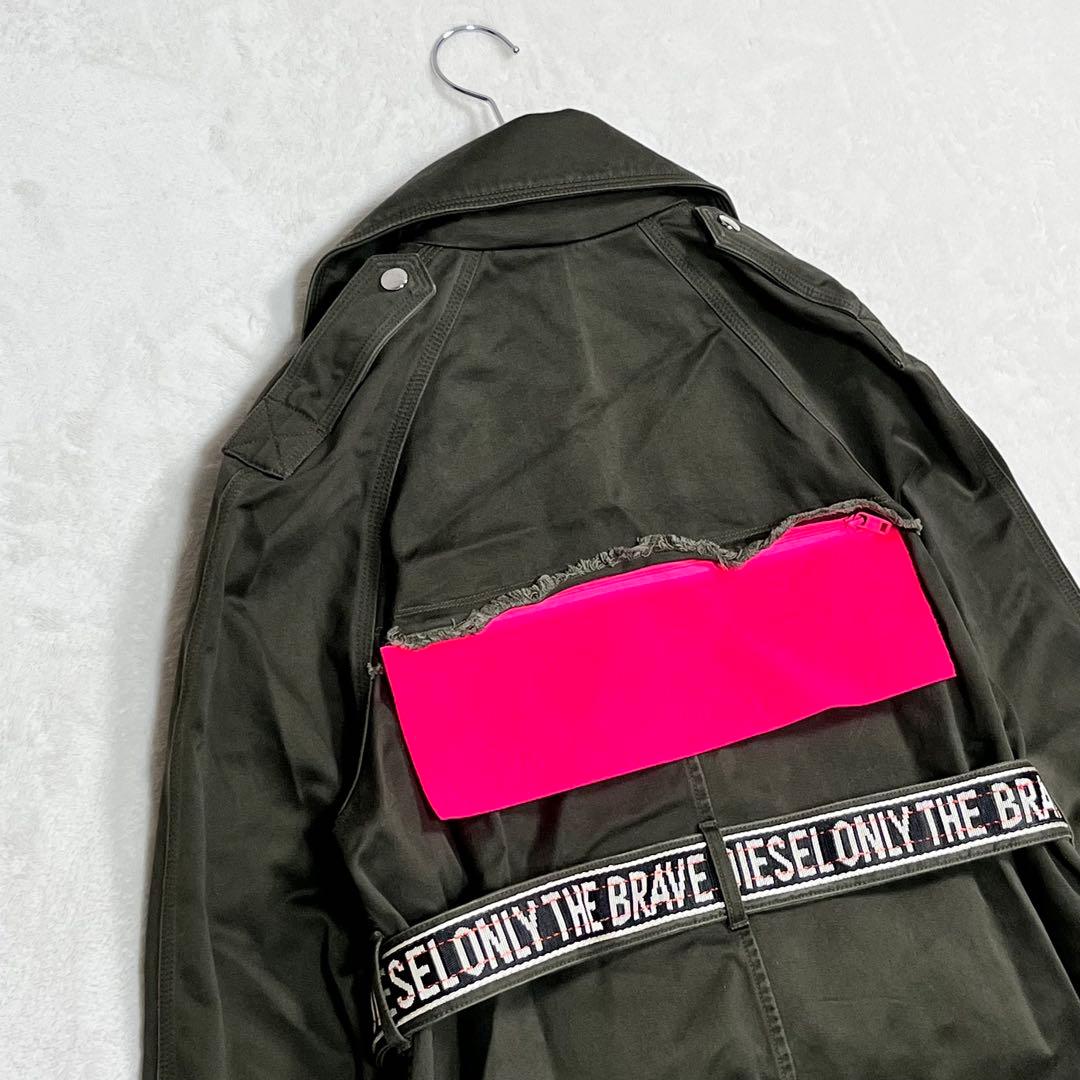 『ディーゼル』トレンチコート フード脱着 テープベルト ロング丈 オリーブ