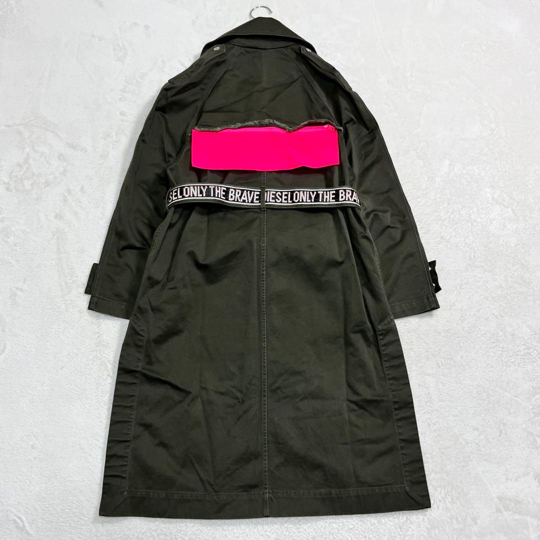 『ディーゼル』トレンチコート フード脱着 テープベルト ロング丈 オリーブ