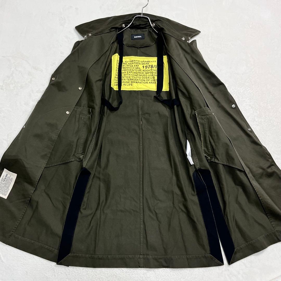 『ディーゼル』トレンチコート フード脱着 テープベルト ロング丈 オリーブ