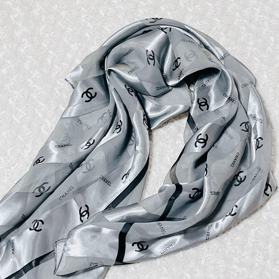 【美品】CHANEL シャネル 大判ストール ココマーク ストライプ
