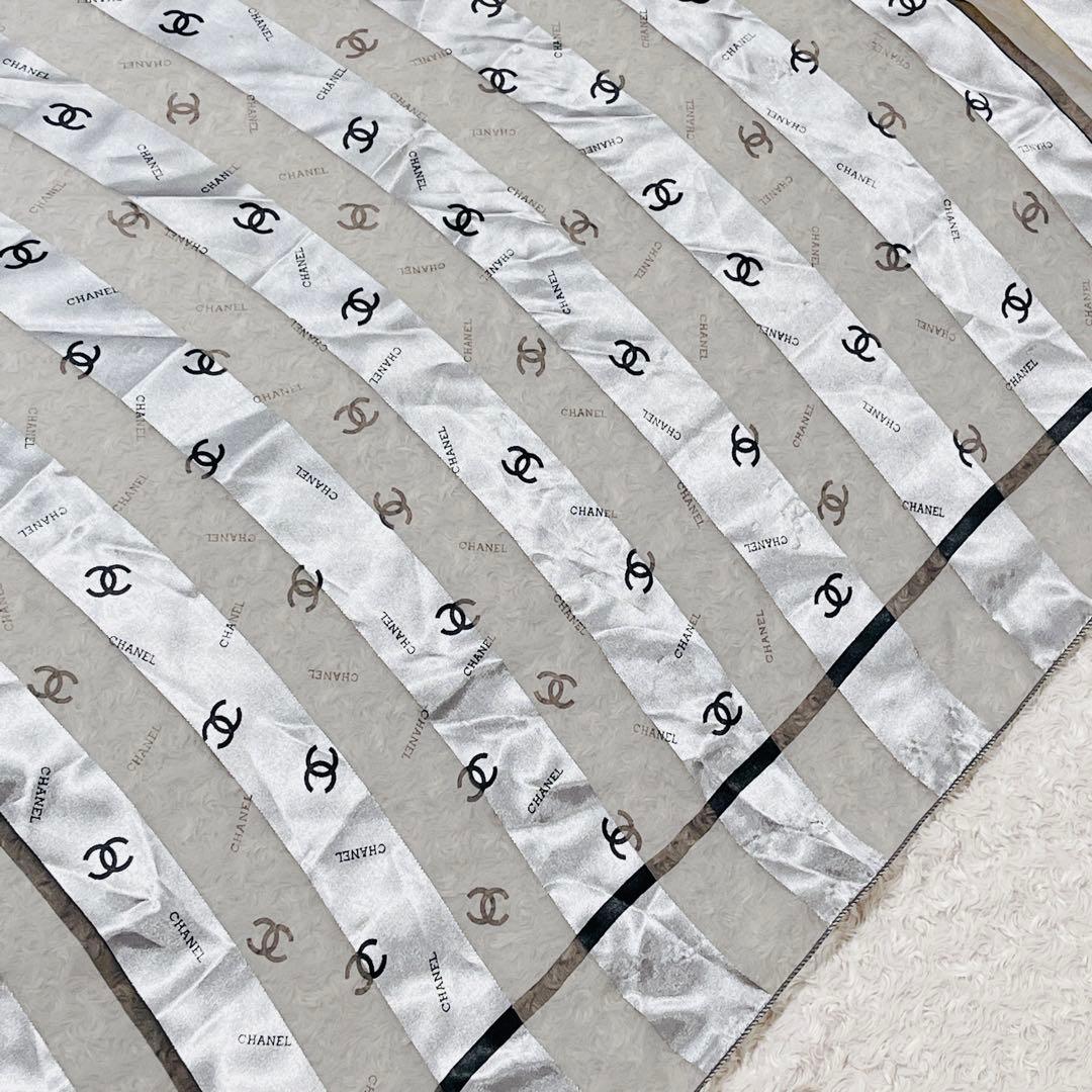 【美品】CHANEL シャネル 大判ストール ココマーク ストライプ