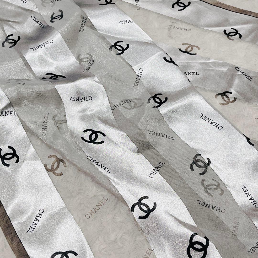 【美品】CHANEL シャネル 大判ストール ココマーク ストライプ