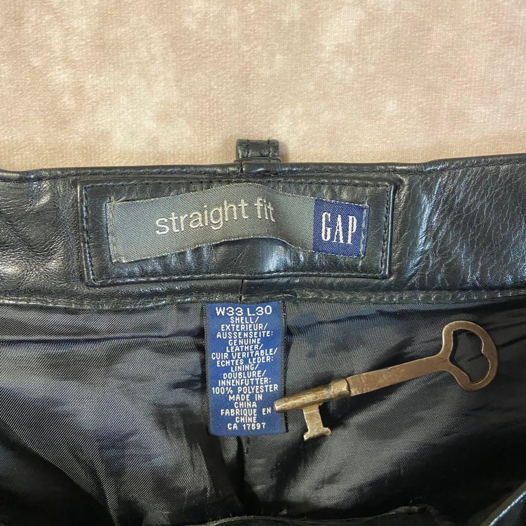 90s Old Gap レザーパンツ W33/L30ストレートフィット ブラック