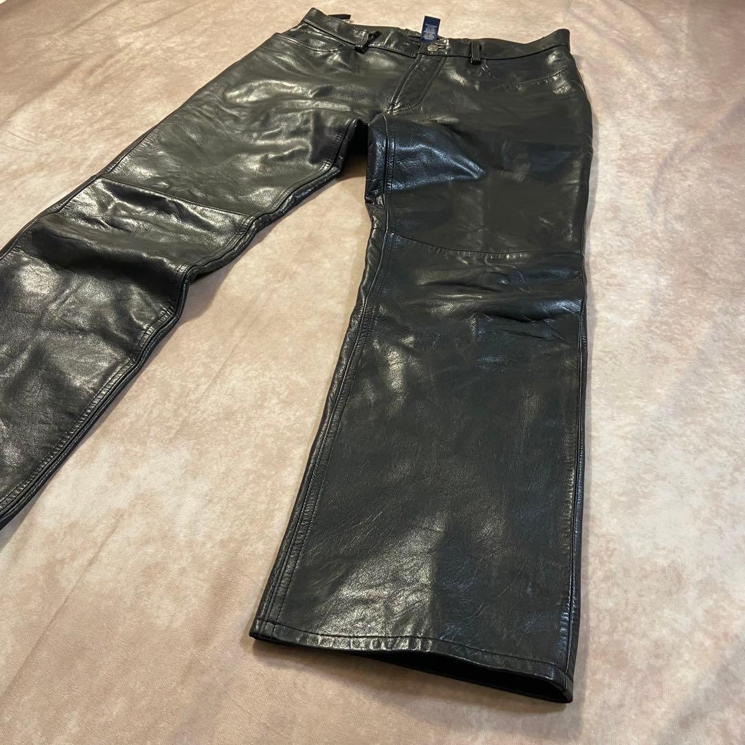 90s Old Gap レザーパンツ W33/L30ストレートフィット ブラック