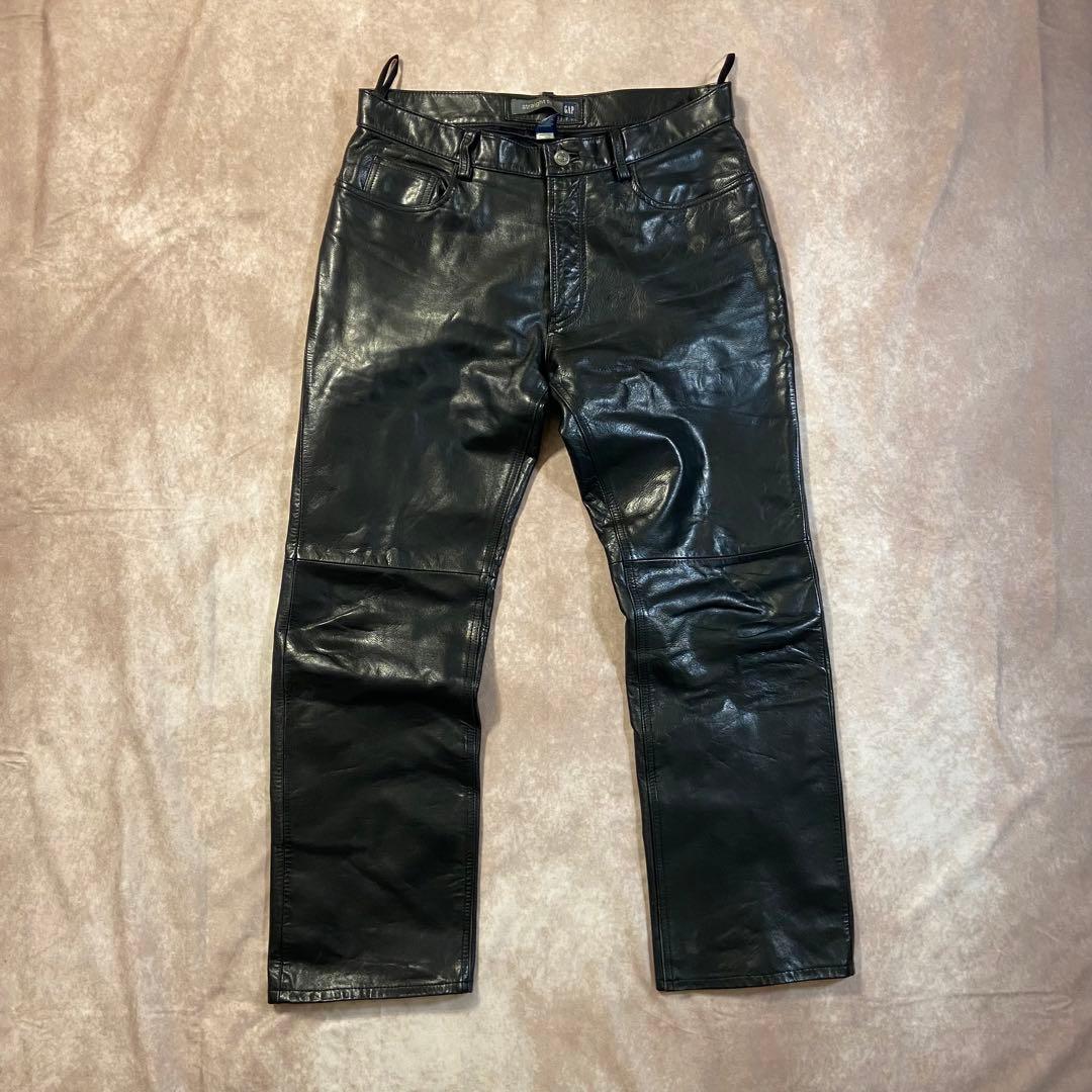 90s Old Gap レザーパンツ W33/L30ストレートフィット ブラック