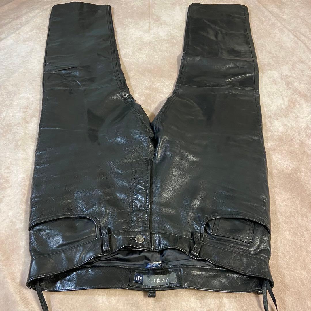 90s Old Gap レザーパンツ W33/L30ストレートフィット ブラック