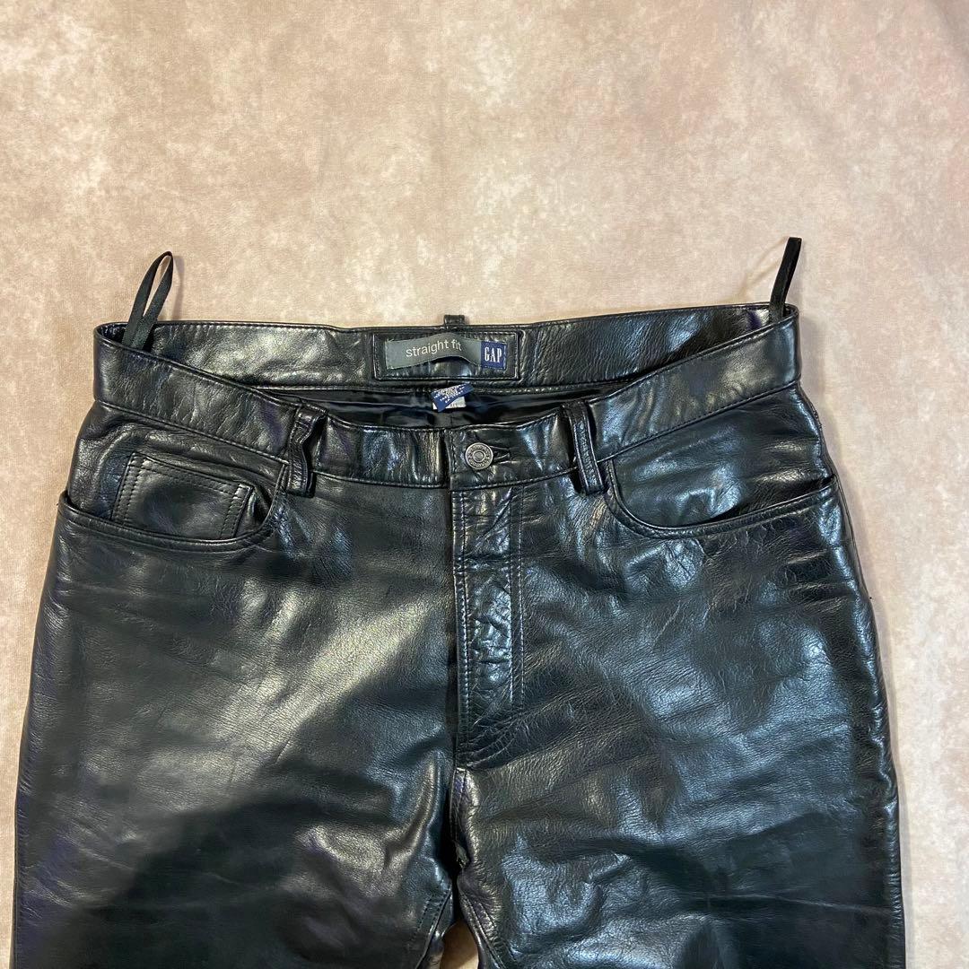 90s Old Gap レザーパンツ W33/L30ストレートフィット ブラック