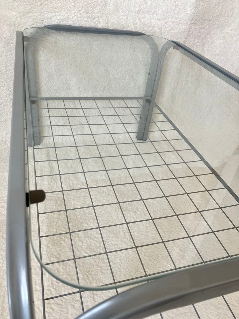 のの　ガラステーブル 昭和 シルバーグレー アイアンフレーム 引き取り可能