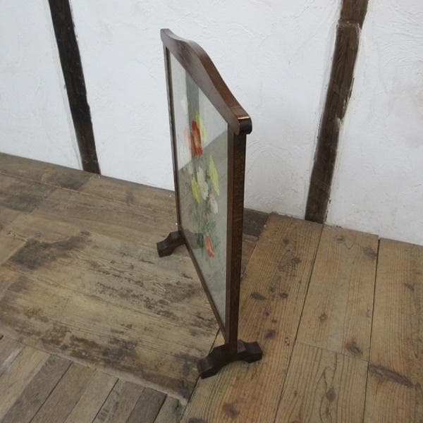 イギリス アンティーク 家具 ファイヤースクリーン 衝立 刺繍 英国 6940d