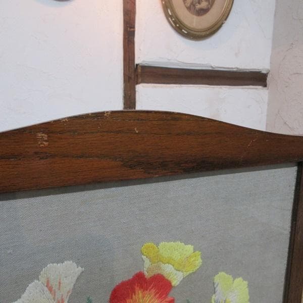 イギリス アンティーク 家具 ファイヤースクリーン 衝立 刺繍 英国 6940d