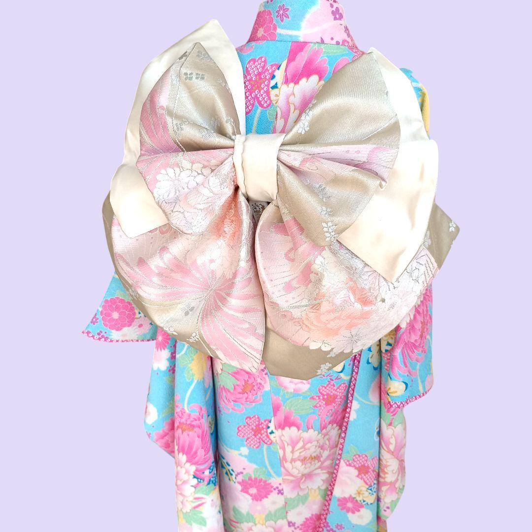 白シルバーに蝶や花模様の作り帯☆七五三