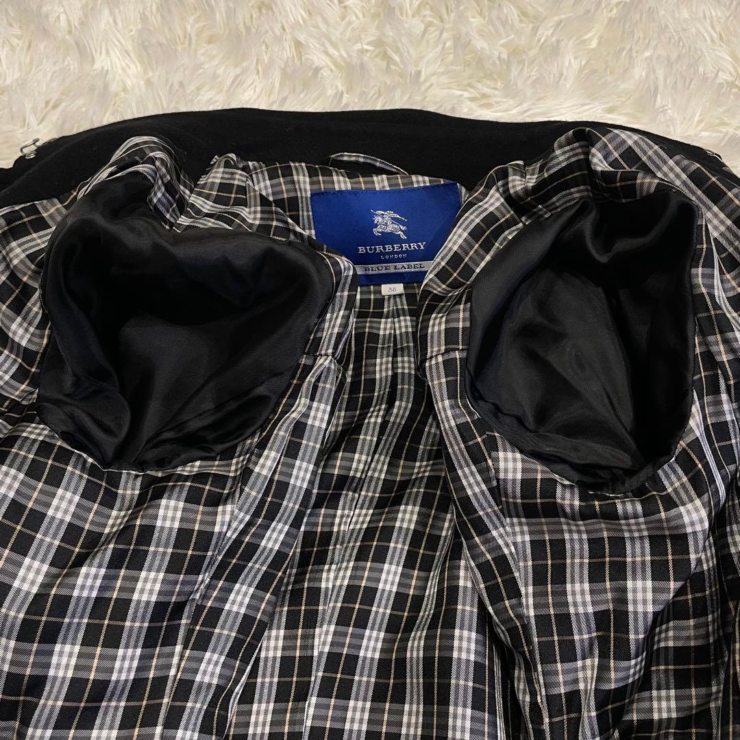 美品 BURBERRY ブルーレーベル ダブルブレスト Pコート ブラック