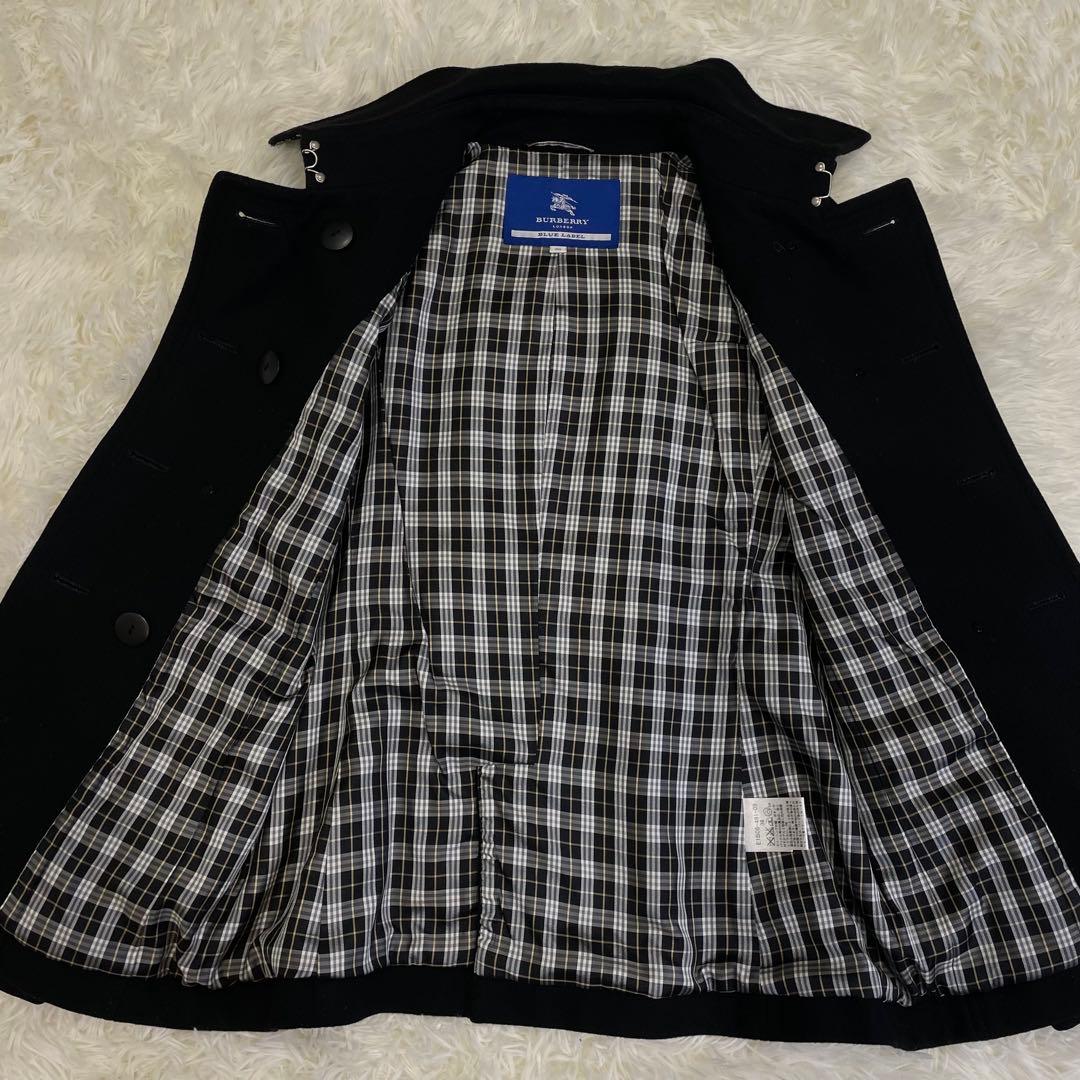 美品 BURBERRY ブルーレーベル ダブルブレスト Pコート ブラック