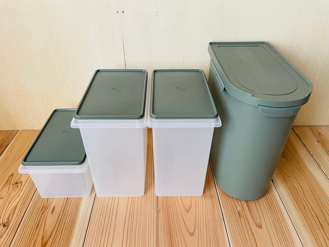 4個セット/タッパーウェア/キッチンキーパー/ライスキーパー/米びつ/深緑