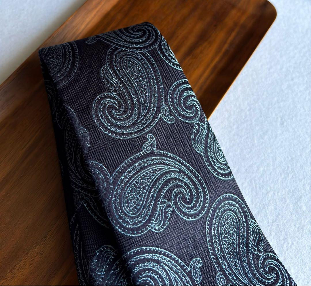 値下げ〔未使用〕ブリオーニ Brioni 最高峰 ネクタイ ネイビー ペイズリー