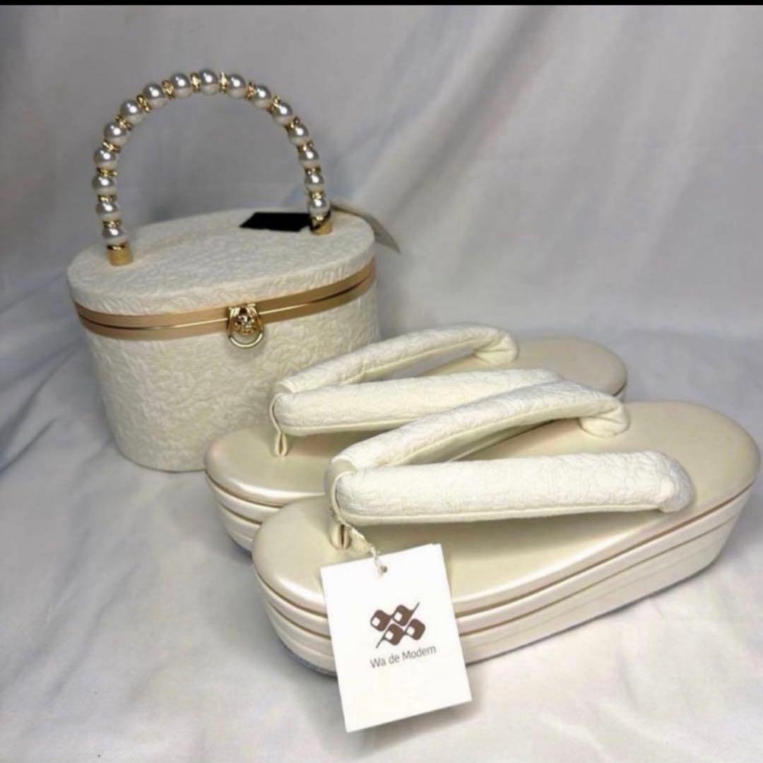 新品　2026年新作モデル　草履　バッグ　セット　ホワイト　フリーサイズ