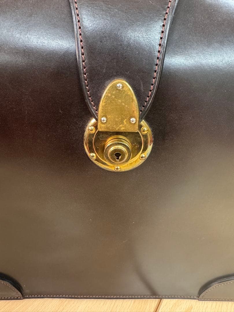 万双 三つマチダレスバッグ ブライドルレザー ビジネスバッグ ダークブラウン