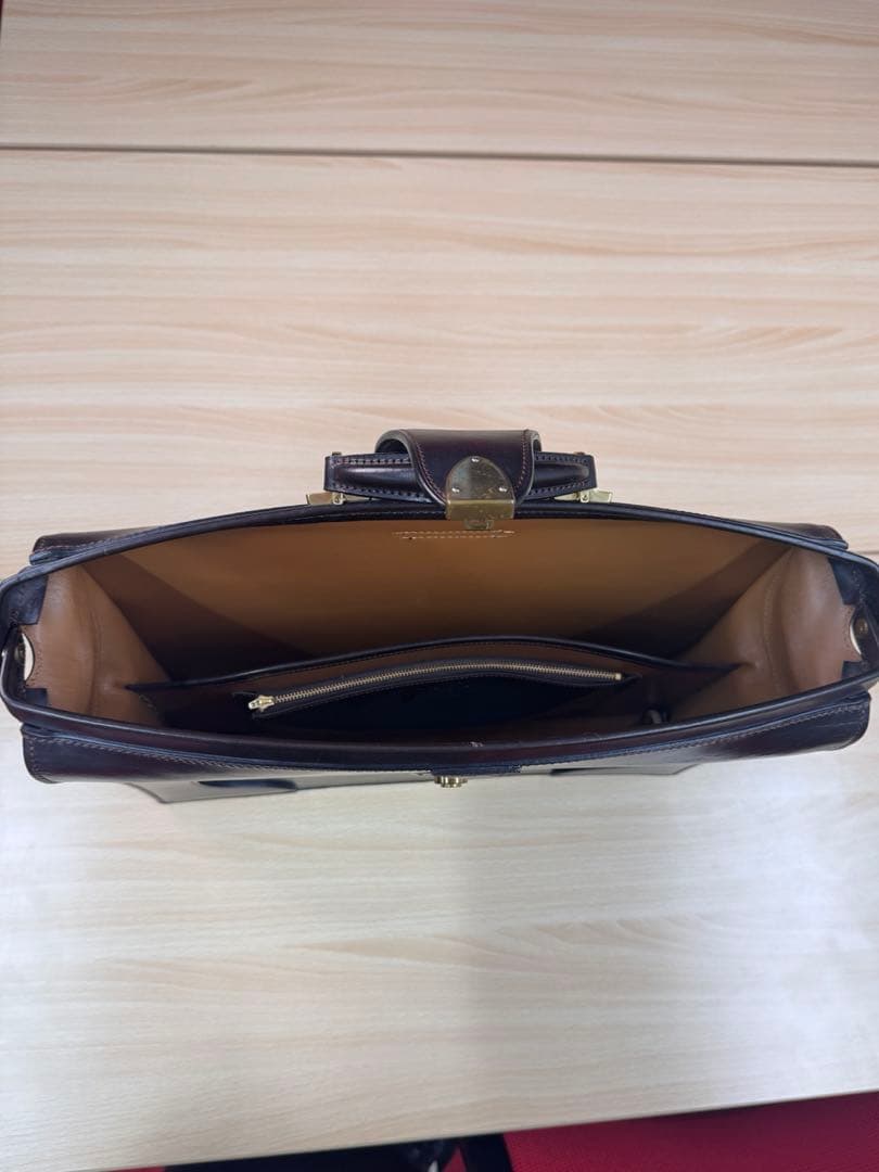 万双 三つマチダレスバッグ ブライドルレザー ビジネスバッグ ダークブラウン